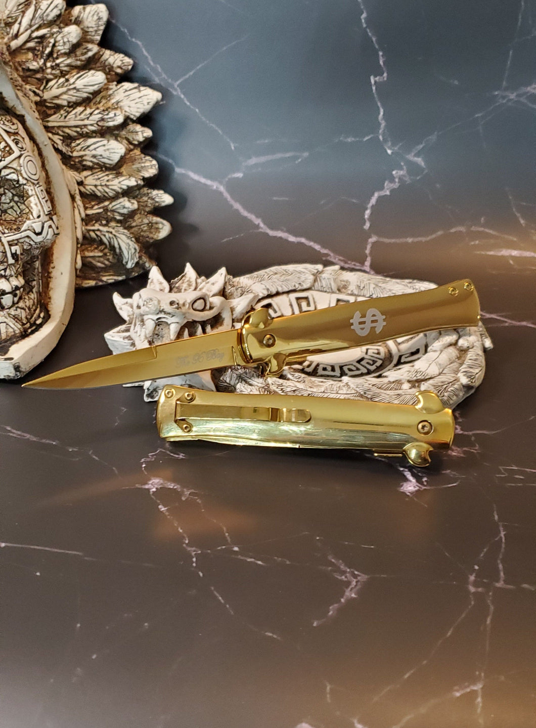 Cute Gold pocket knife with money sign